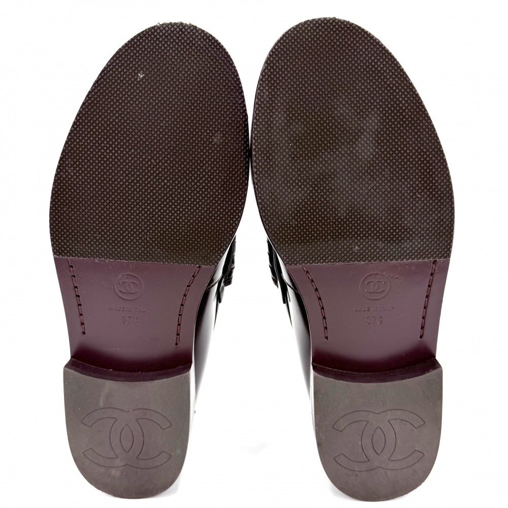 Chanel Loafers Logo CC Shoes 37c Leather Brown Gold — view 5