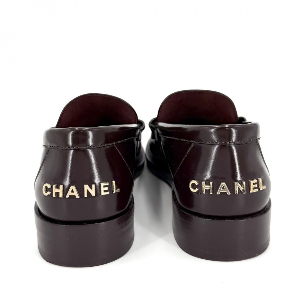 Chanel Loafers Logo CC Shoes 37c Leather Brown Gold — view 4