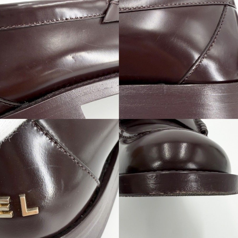 Chanel Loafers Logo CC Shoes 37c Leather Brown Gold — view 7