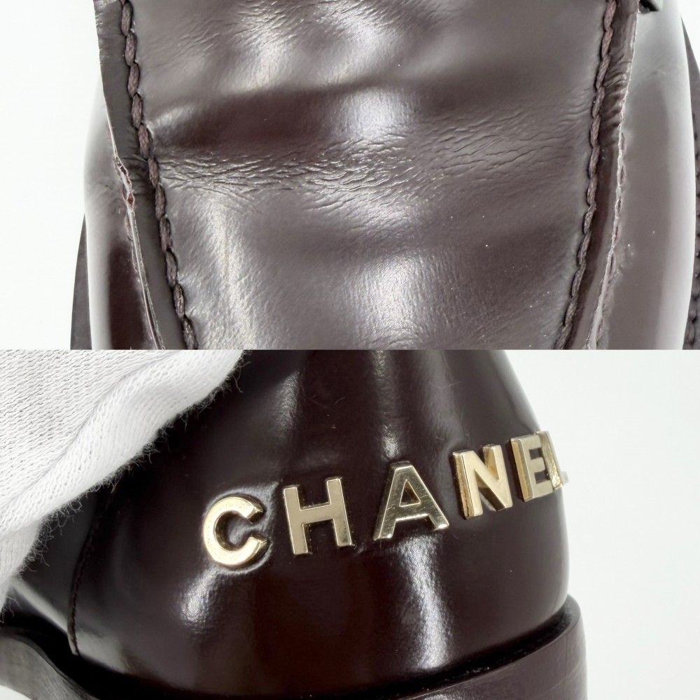 Chanel Loafers Logo CC Shoes 37c Leather Brown Gold — view 8