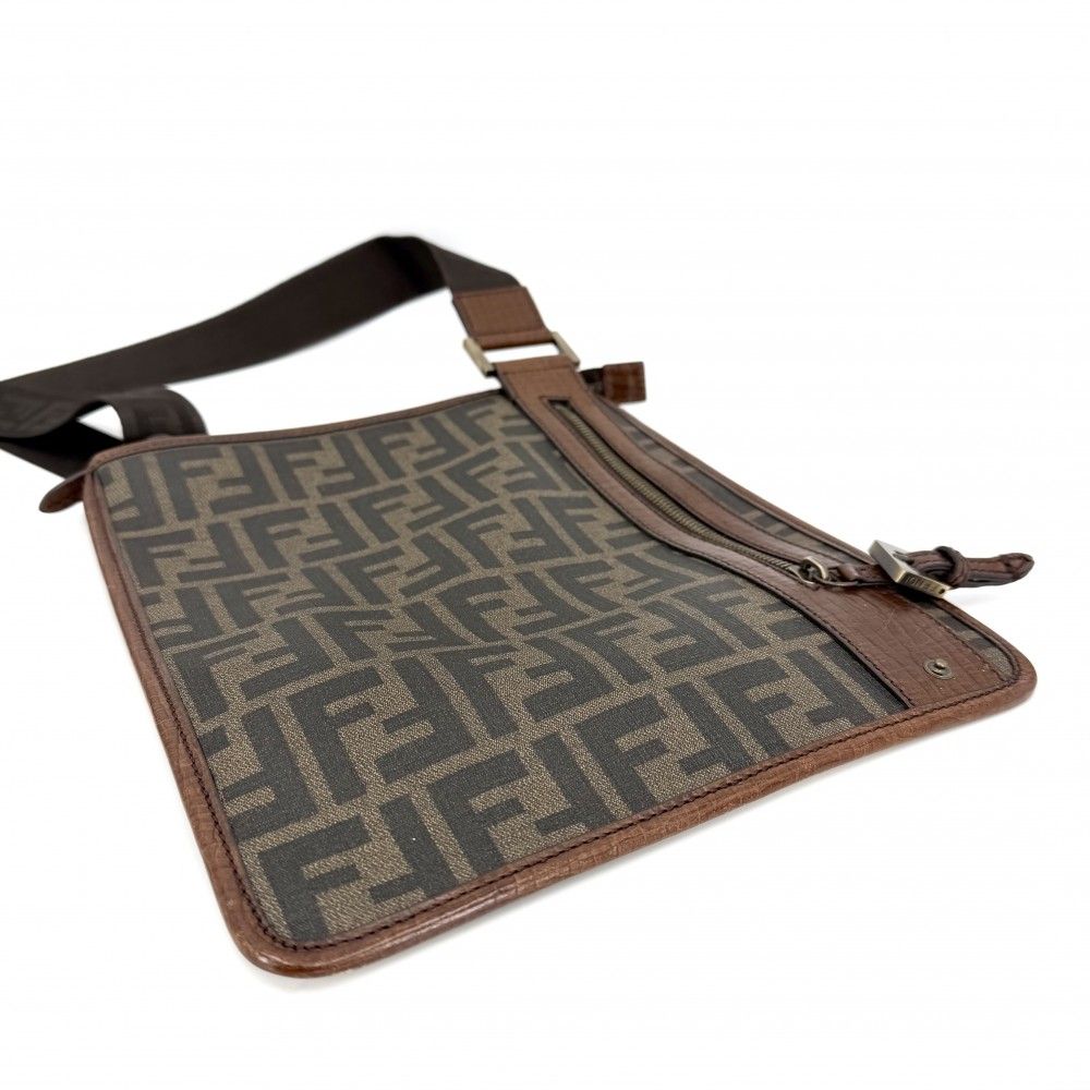 Fendi Shoulder Bag Zucca Crossbody Leather Brown Gold — view 3