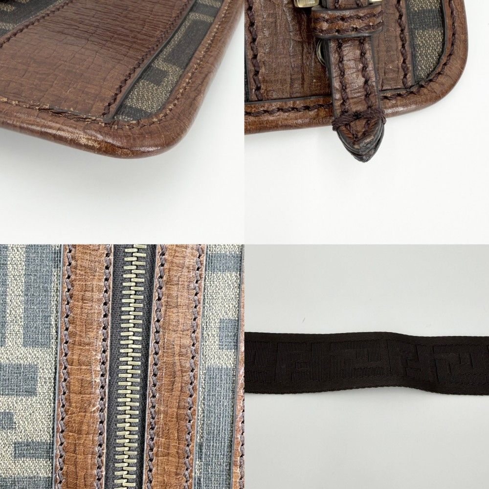 Fendi Shoulder Bag Zucca Crossbody Leather Brown Gold — view 6