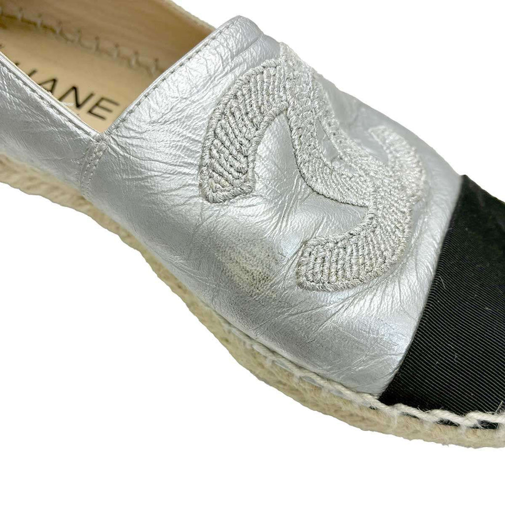 Chanel CC Logo Espadori Slip on Silver 36 — view 8