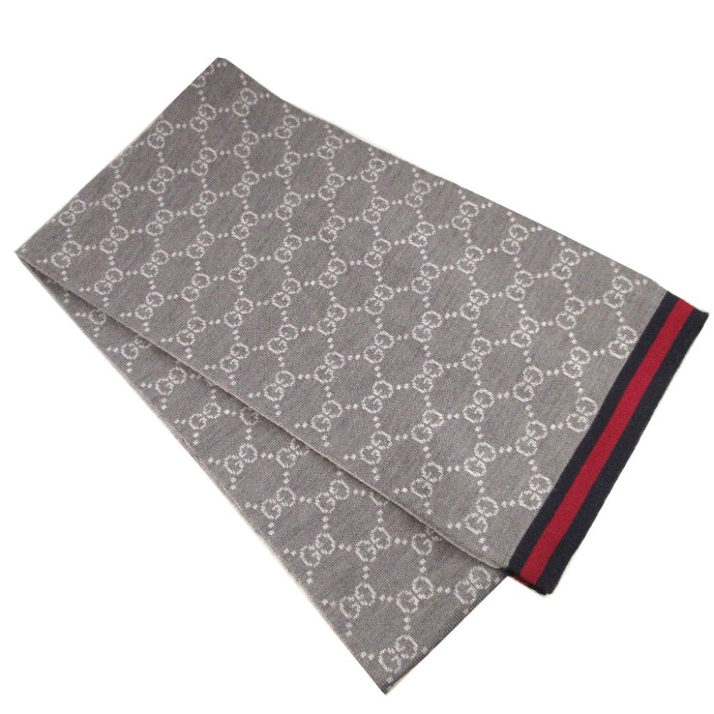 Gucci GG Pattern Sherry Wool Gray Scarf — view 2