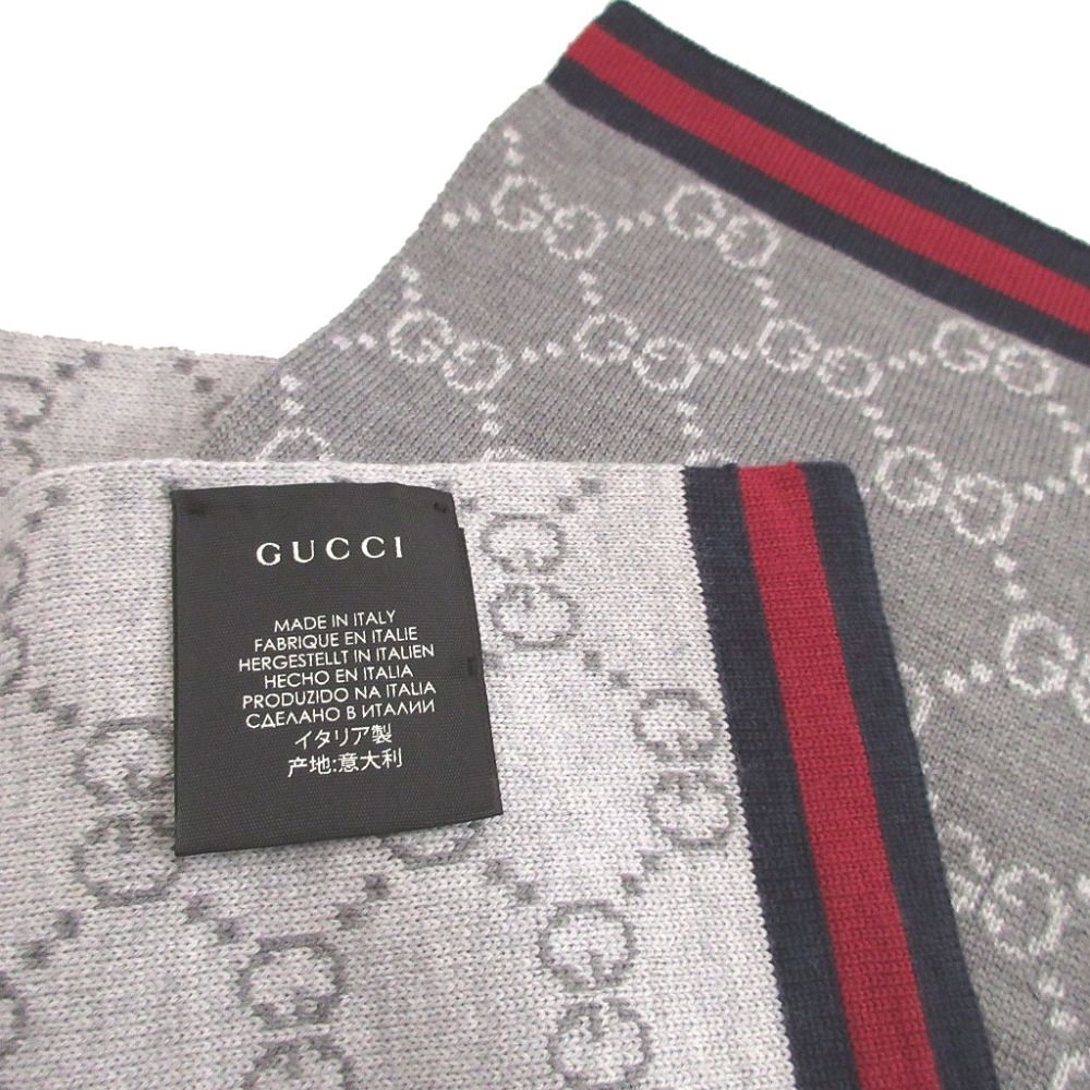 Gucci GG Pattern Sherry Wool Gray Scarf — view 5