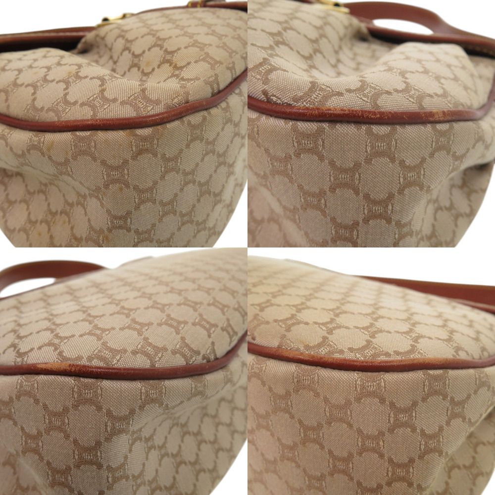 Celine Macadam Pattern Vintage Hobo Shoulder Bag Gold Canvas Leather Beige Brown — view 6
