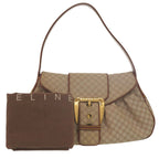 Celine Macadam Pattern Vintage Hobo Shoulder Bag Gold Canvas Leather Beige Brown — view 2