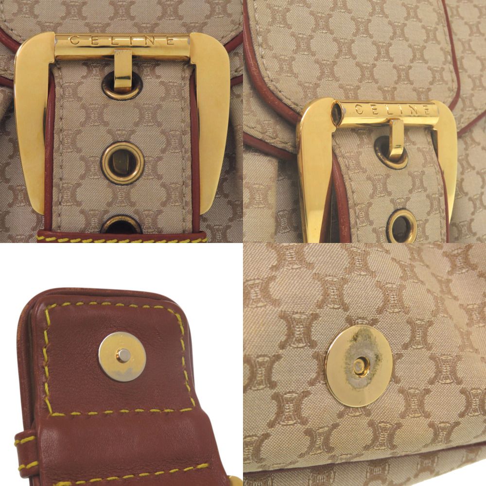Celine Macadam Pattern Vintage Hobo Shoulder Bag Gold Canvas Leather Beige Brown — view 8