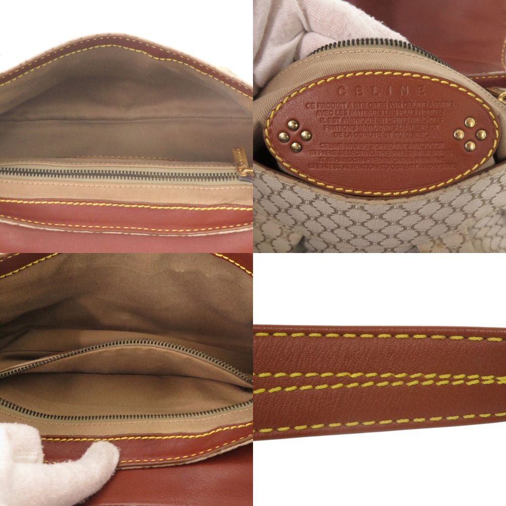 Celine Macadam Pattern Vintage Hobo Shoulder Bag Gold Canvas Leather Beige Brown — view 7