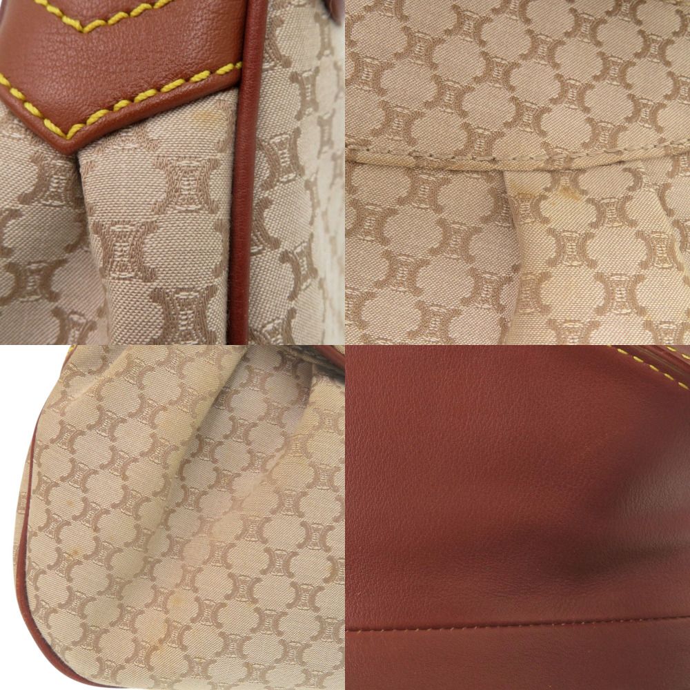 Celine Macadam Pattern Vintage Hobo Shoulder Bag Gold Canvas Leather Beige Brown — view 9