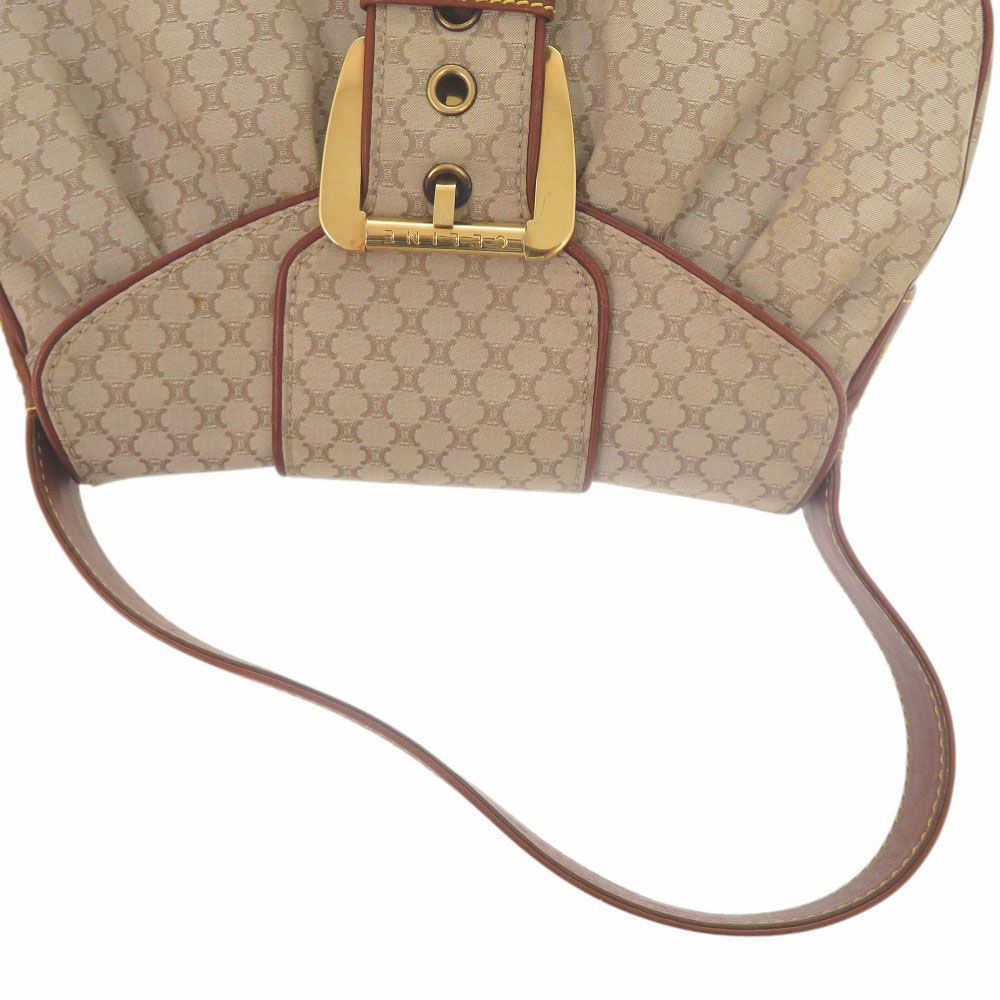 Celine Macadam Pattern Vintage Hobo Shoulder Bag Gold Canvas Leather Beige Brown — view 5