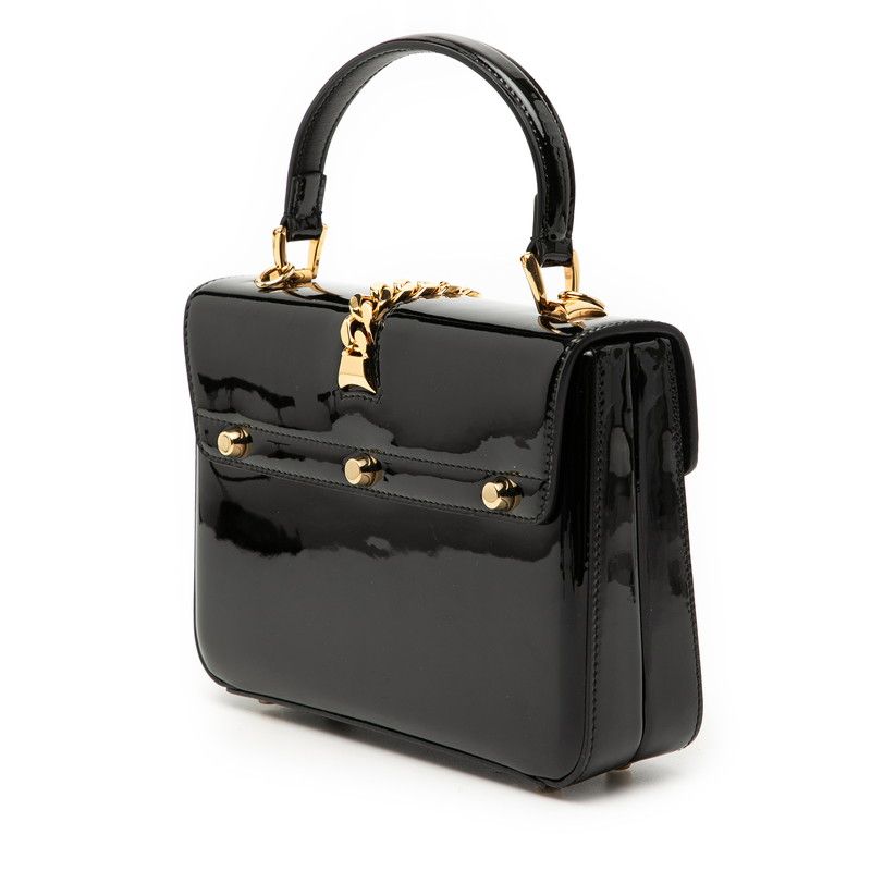 Gucci Sylvie Chain Shoulder Bag 2-Way Black Patent Leather — view 2