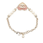 Chanel CC Logo Heart Motif Rhinestone Bracelet Gold Pink Plated Faux Pearl — view 3