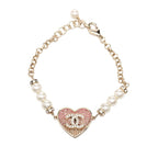 Chanel CC Logo Heart Motif Rhinestone Bracelet Gold Pink Plated Faux Pearl — view 2