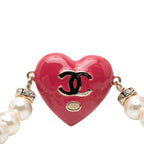 Chanel CC Logo Heart Motif Rhinestone Bracelet Gold Pink Plated Faux Pearl — view 5