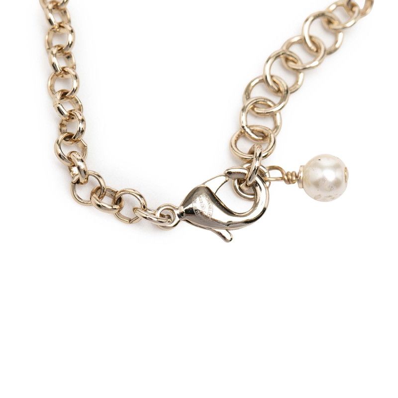 Chanel CC Logo Heart Motif Rhinestone Bracelet Gold Pink Plated Faux Pearl — view 7