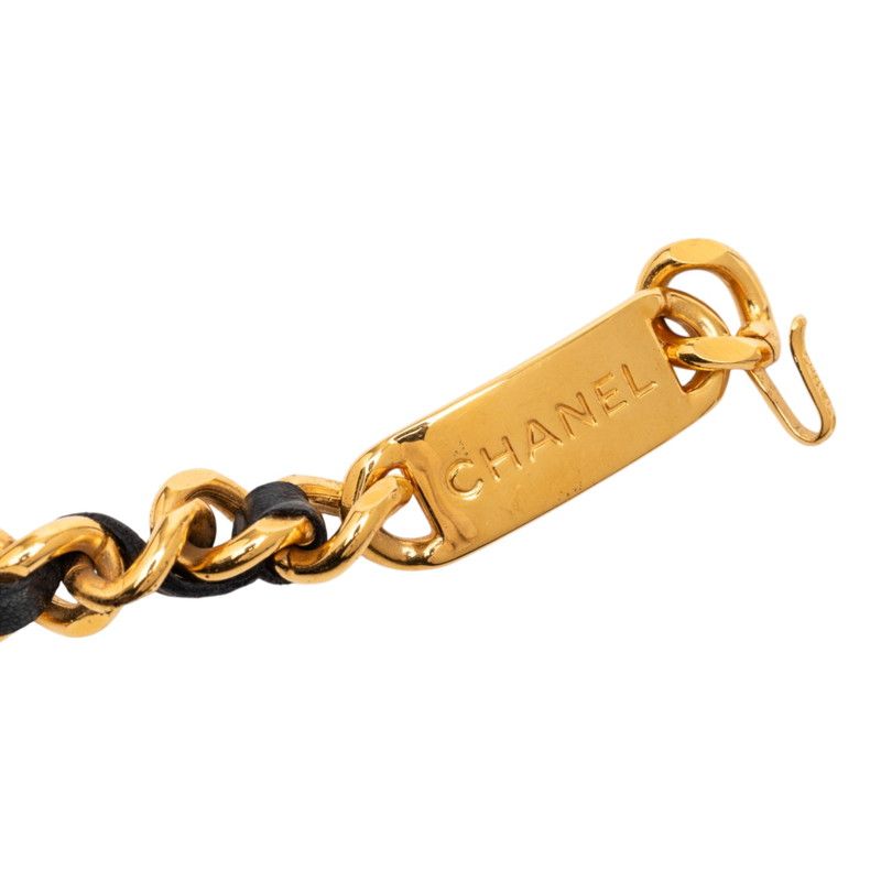 Chanel 31 Rue Cambon CC Logo Chain Belt Gold Black Plated Leather — view 4