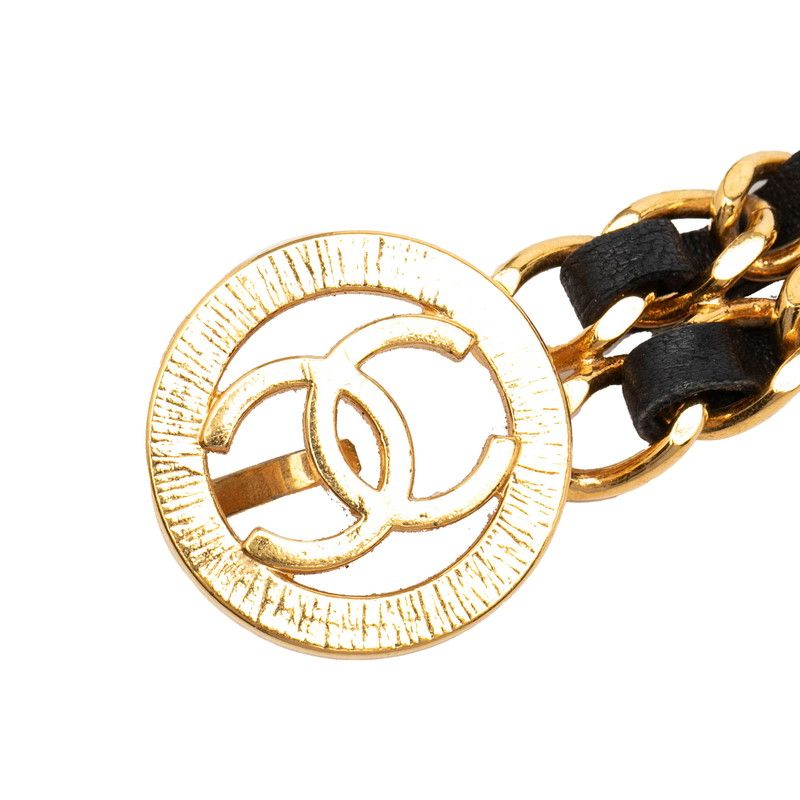 Chanel CC Logo Chain Belt 2 Rows Gold Black Plated Leather — view 2