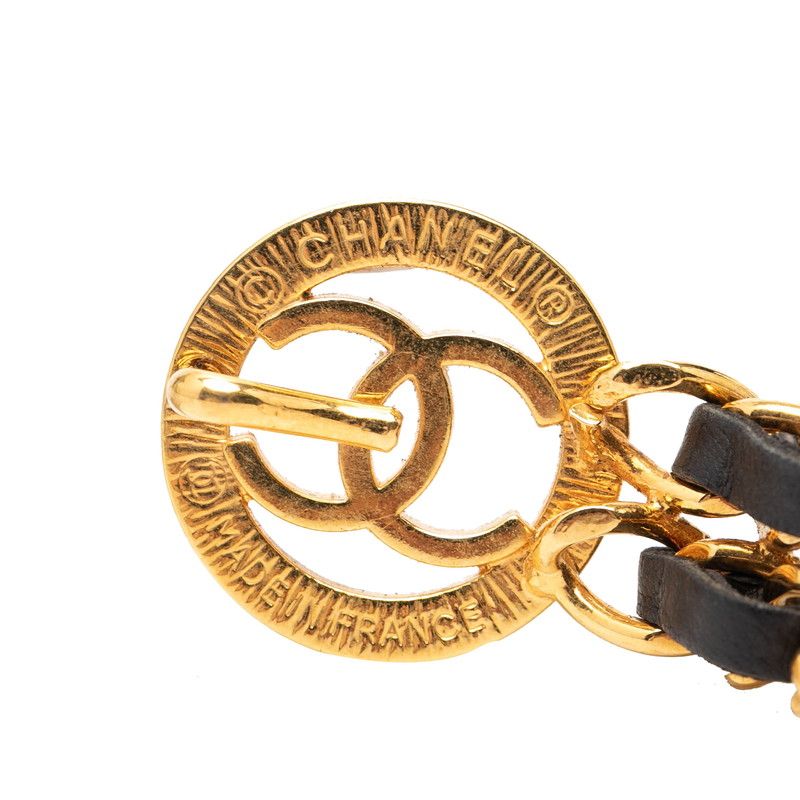 Chanel CC Logo Chain Belt 2 Rows Gold Black Plated Leather — view 3