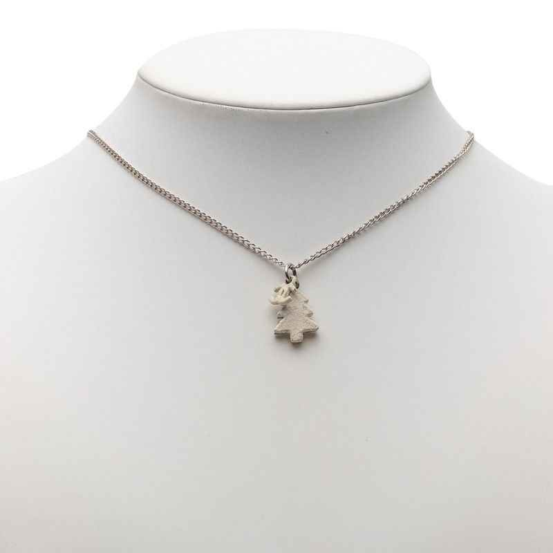 Chanel CC Logo Christmas Tree Motif Necklace Silver White Metal — view 5
