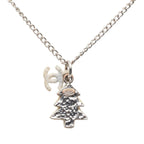 Chanel CC Logo Christmas Tree Motif Necklace Silver White Metal — view 2