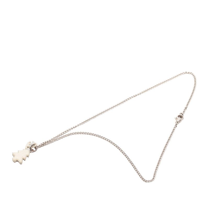 Chanel CC Logo Christmas Tree Motif Necklace Silver White Metal — view 3