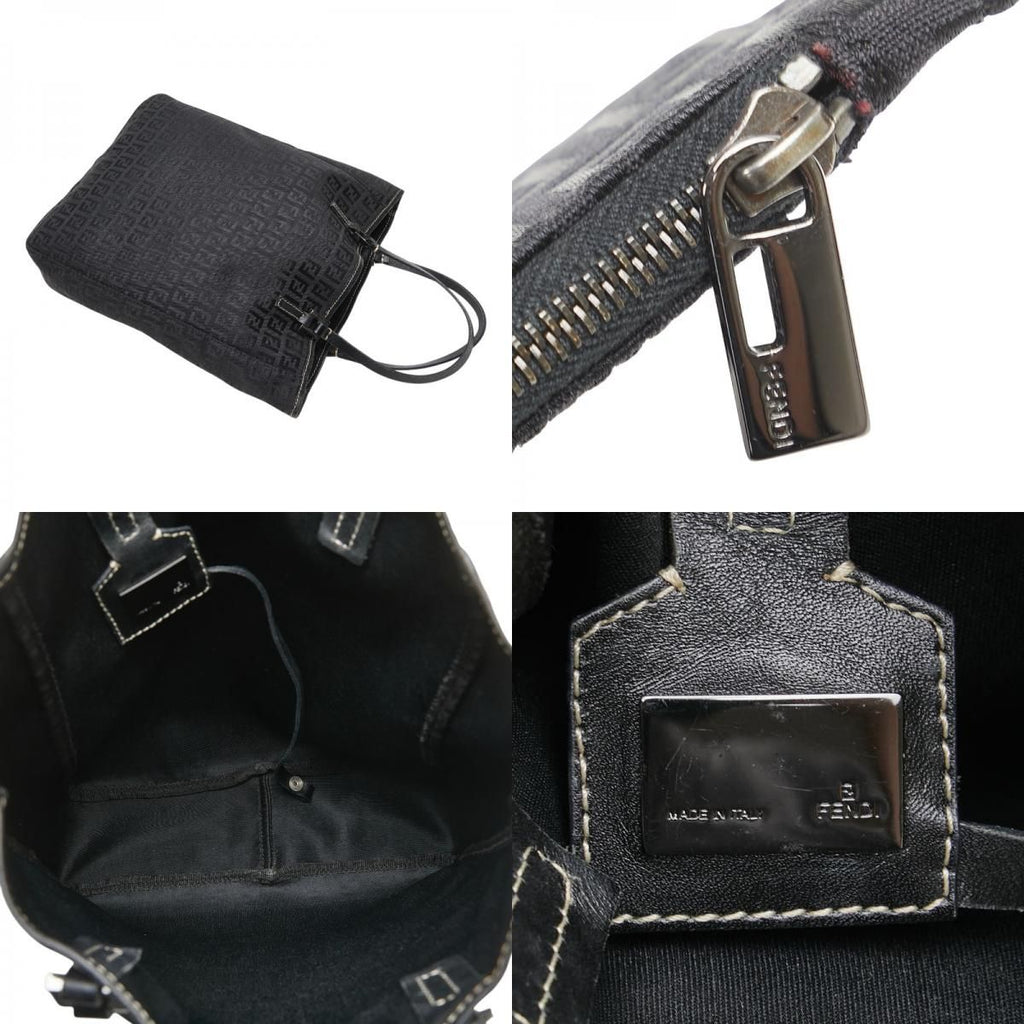Fendi Zucchino Handbag Black Canvas Leather — view 9