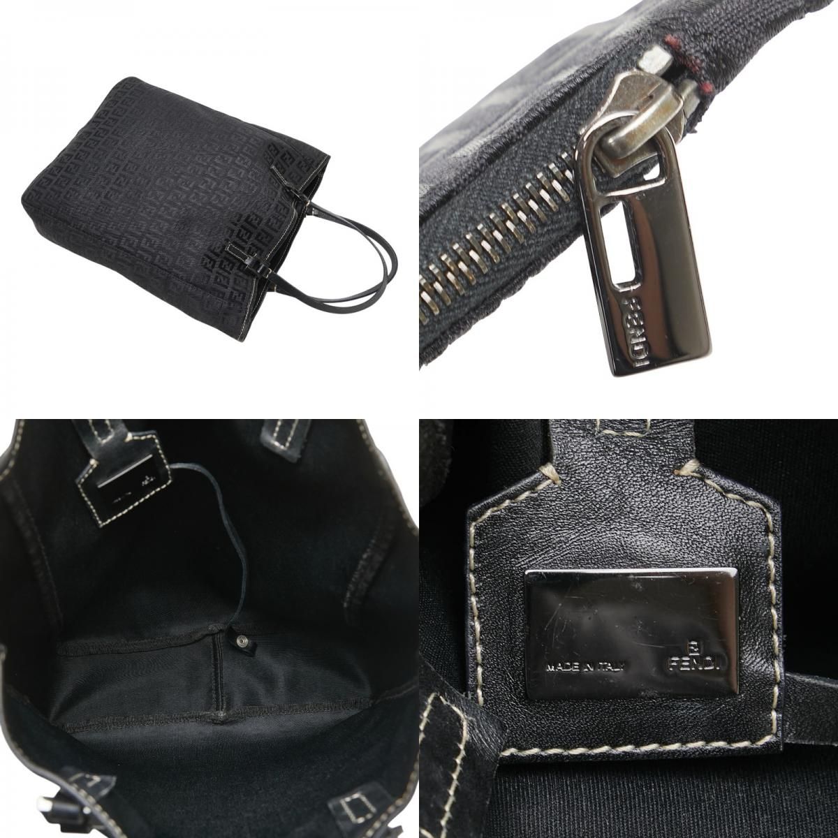 Fendi Zucchino Handbag Black Canvas Leather — view 9