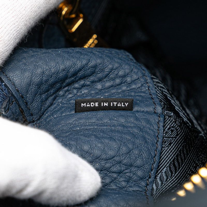 Prada Logo Handbag Blue Vitello Daino — view 9