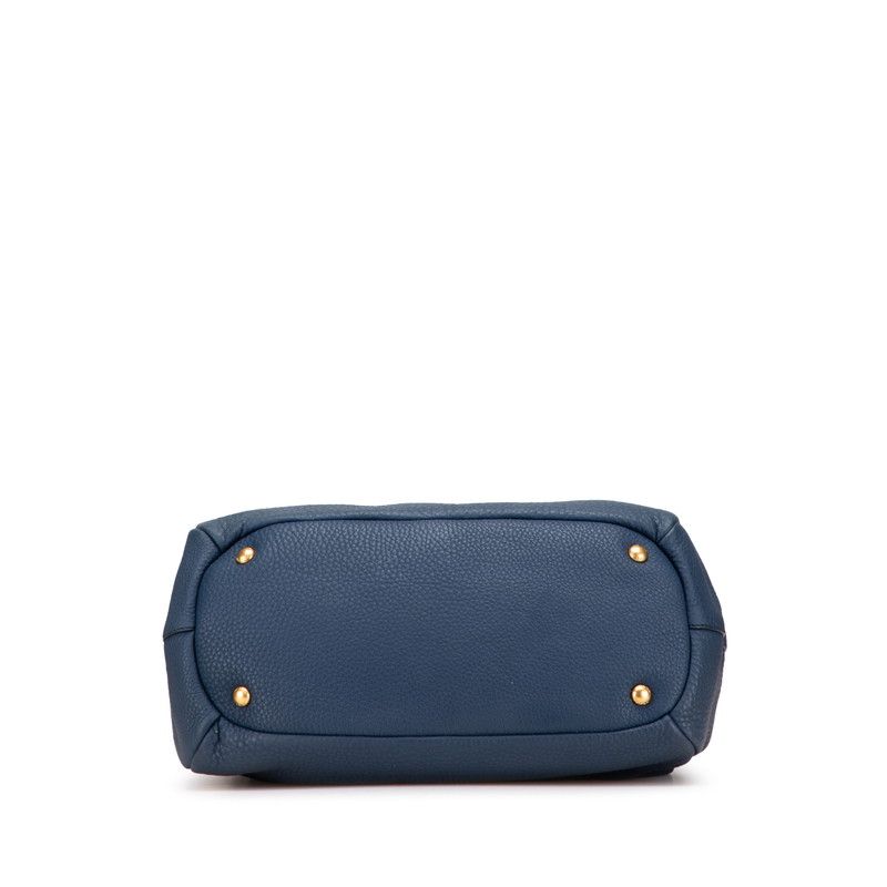 Prada Logo Handbag Blue Vitello Daino — view 3