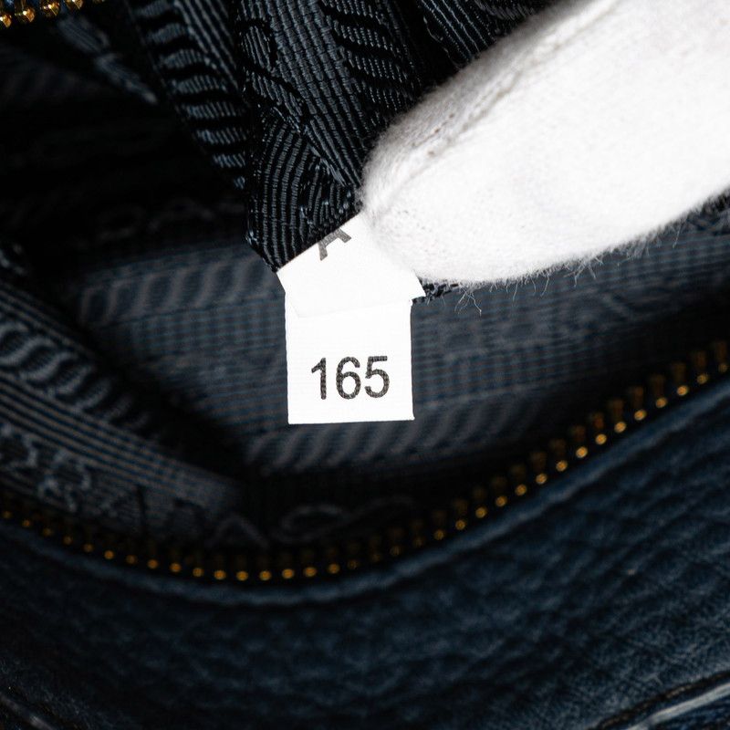 Prada Logo Handbag Blue Vitello Daino — view 7