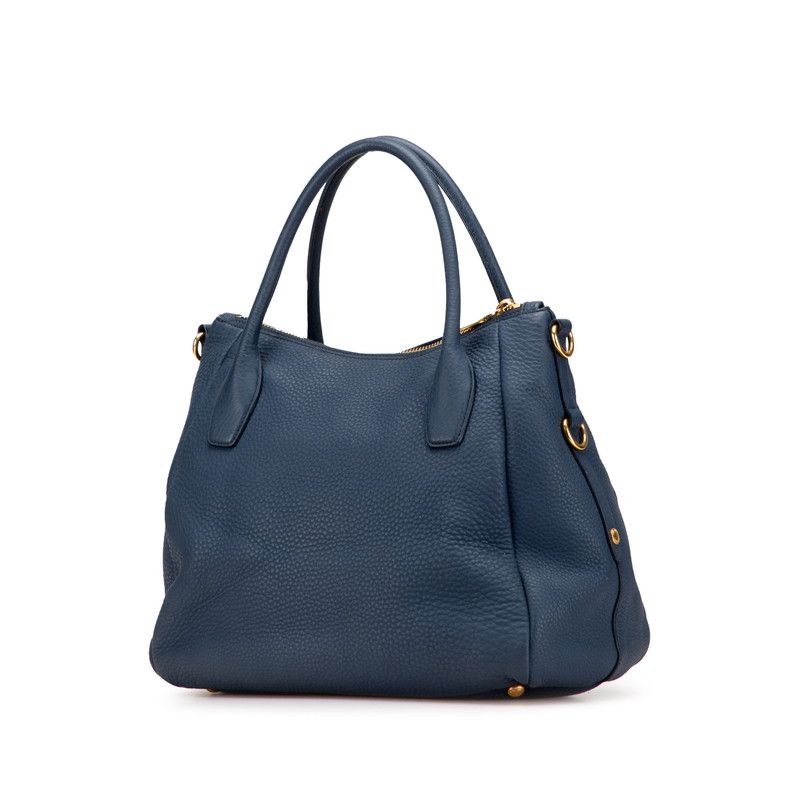 Prada Logo Handbag Blue Vitello Daino — view 2