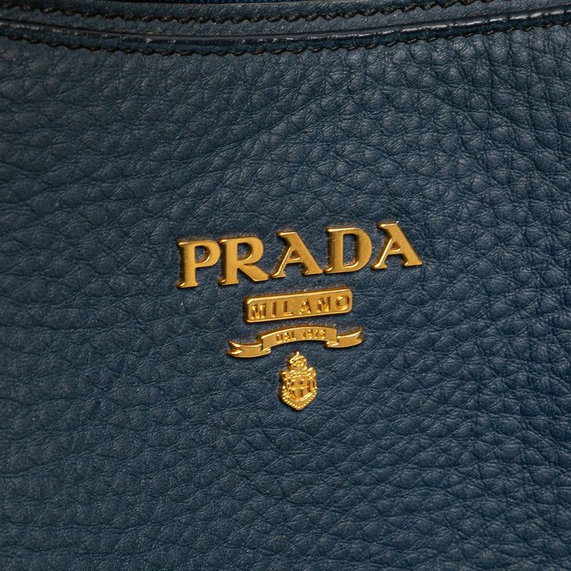 Prada Logo Handbag Blue Vitello Daino — view 4