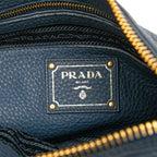 Prada Logo Handbag Blue Vitello Daino — view 6