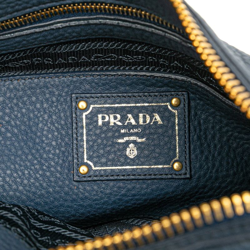 Prada Logo Handbag Blue Vitello Daino — view 6