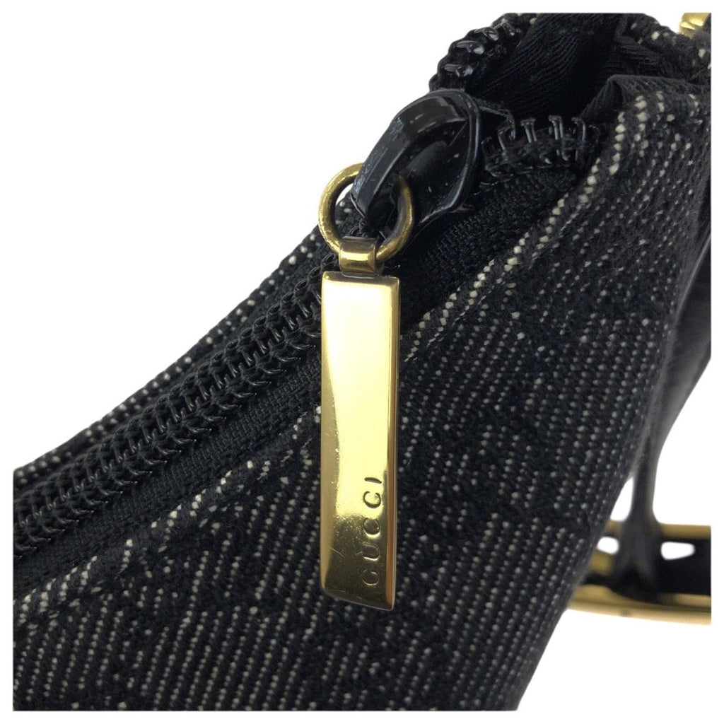 Gucci Black Gold GG Canvas Leather Handbag Pouch — view 5