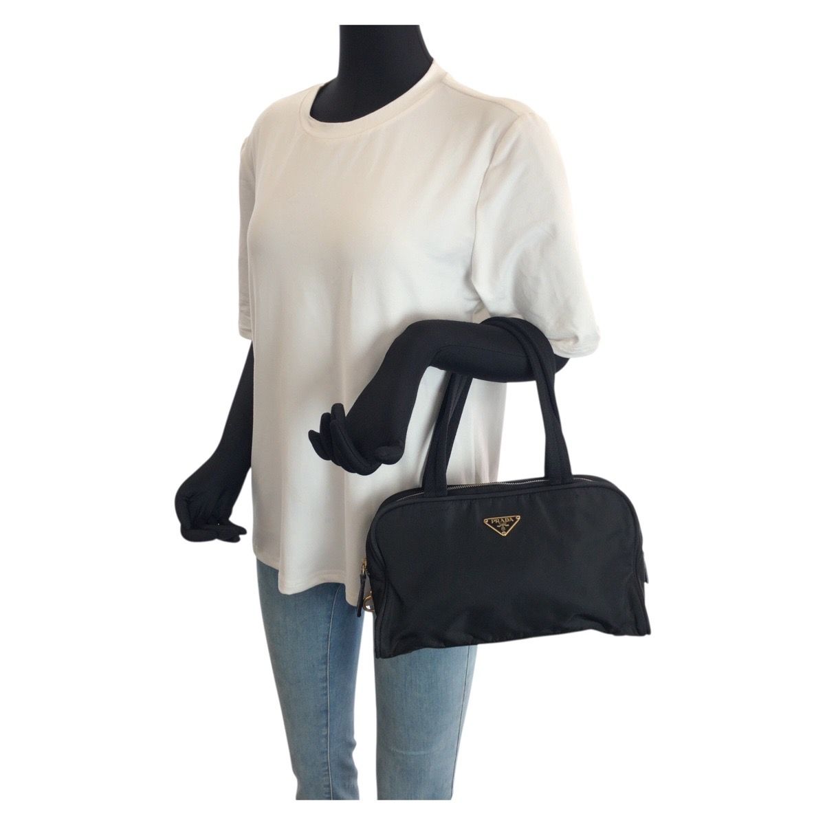 Prada Tessuto Black Gold Nylon Tote Mini Boston Bag — view 6