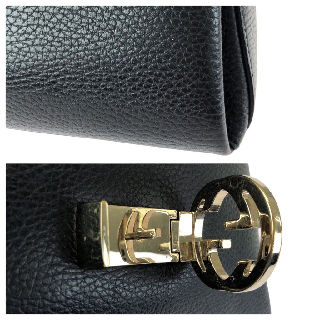 Gucci Interlocking 2-Way Black Gold Leather Chain Shoulder Bag — view 6