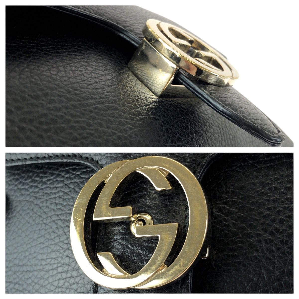 Gucci Interlocking 2-Way Black Gold Leather Chain Shoulder Bag — view 5
