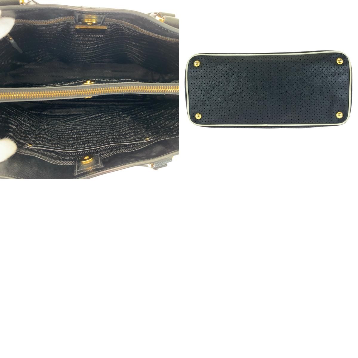 Prada Saffiano Perforated Black Gold Leather Tote — view 9