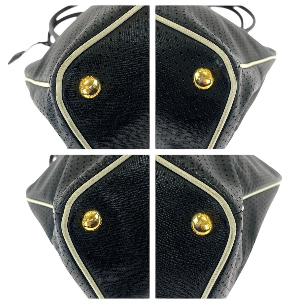 Prada Saffiano Perforated Black Gold Leather Tote — view 3