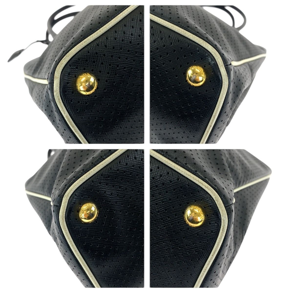 Prada Saffiano Perforated Black Gold Leather Tote — view 3