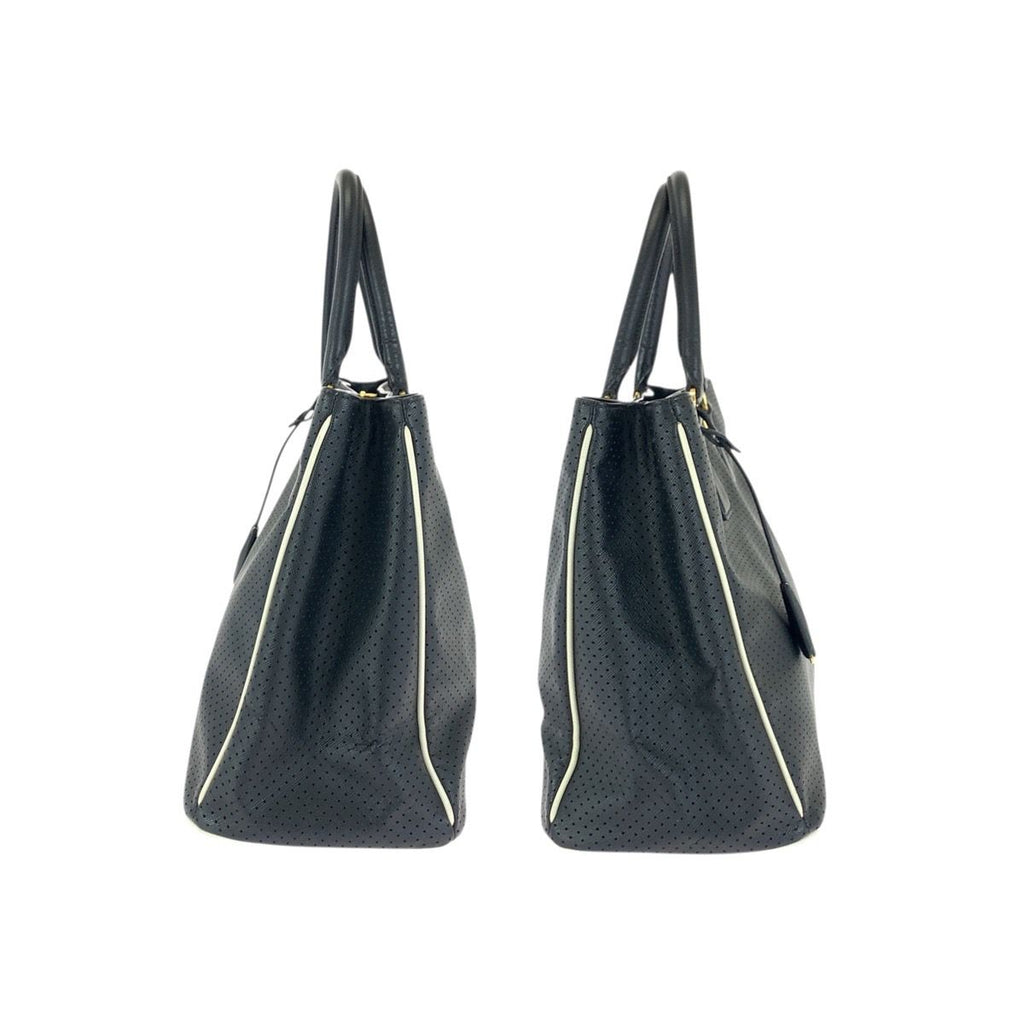 Prada Saffiano Perforated Black Gold Leather Tote — view 8