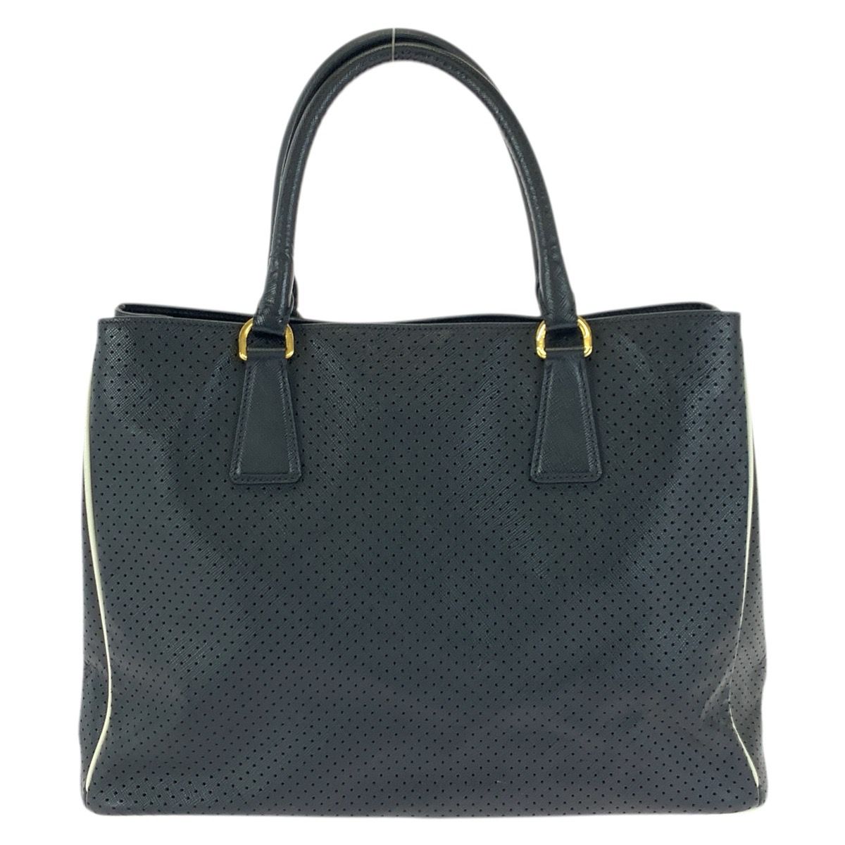 Prada Saffiano Perforated Black Gold Leather Tote — view 2