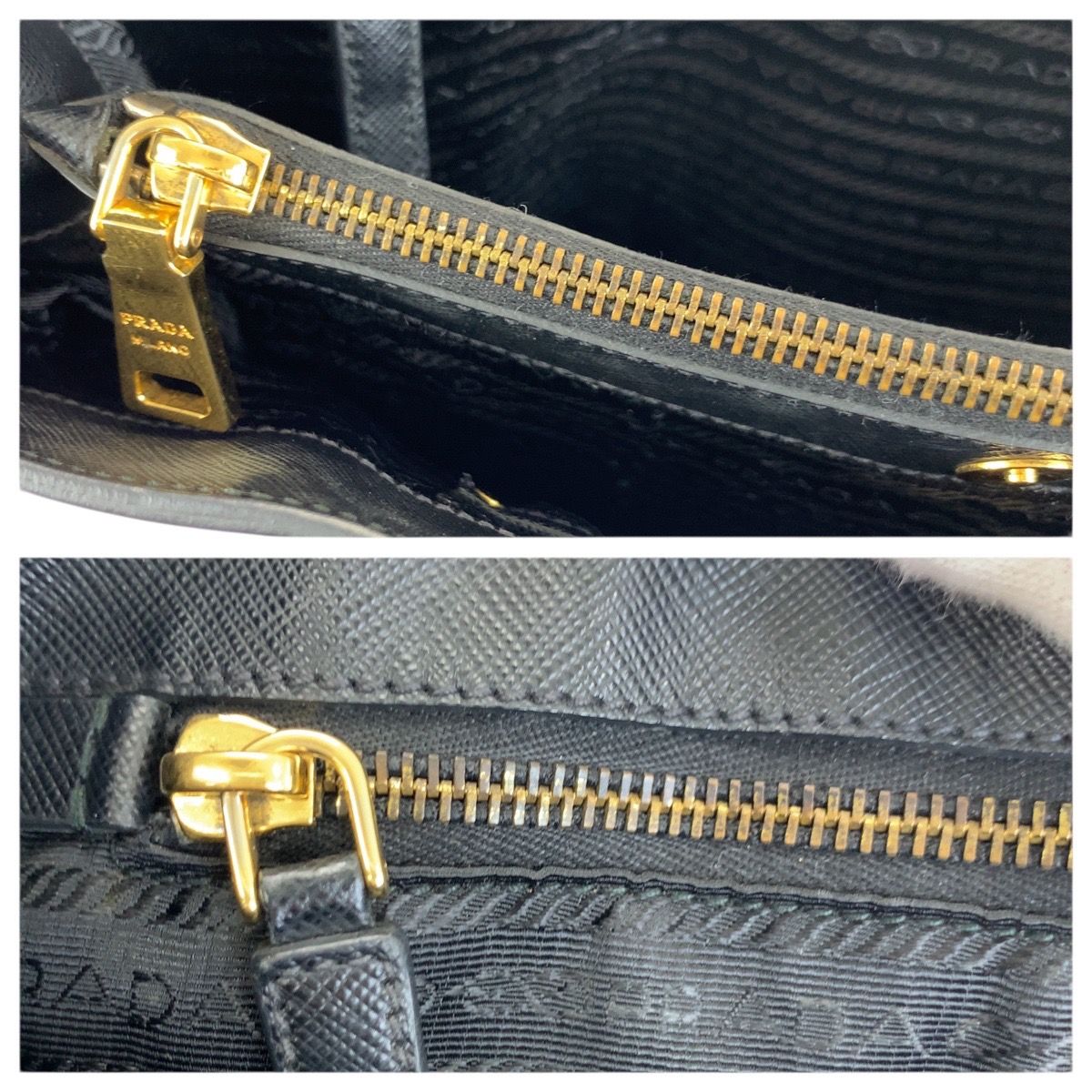 Prada Saffiano Perforated Black Gold Leather Tote — view 6
