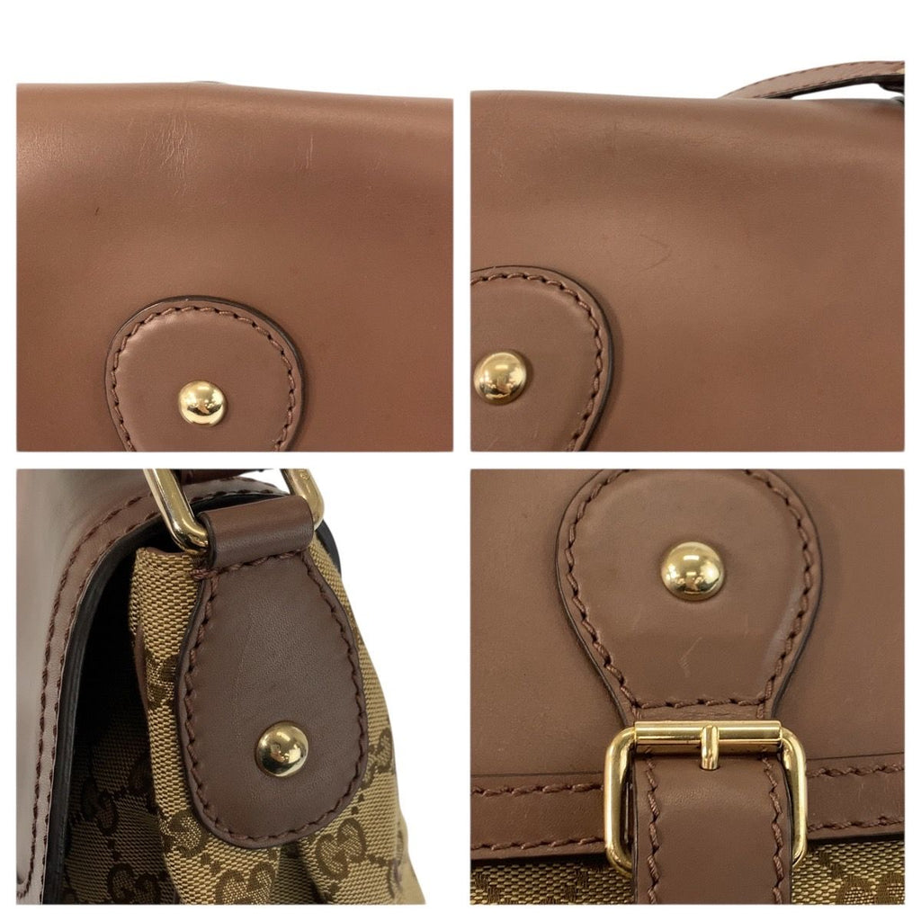 Gucci Ski Brown Beige Gold GG Canvas Leather Shoulder Bag Pochette — view 6