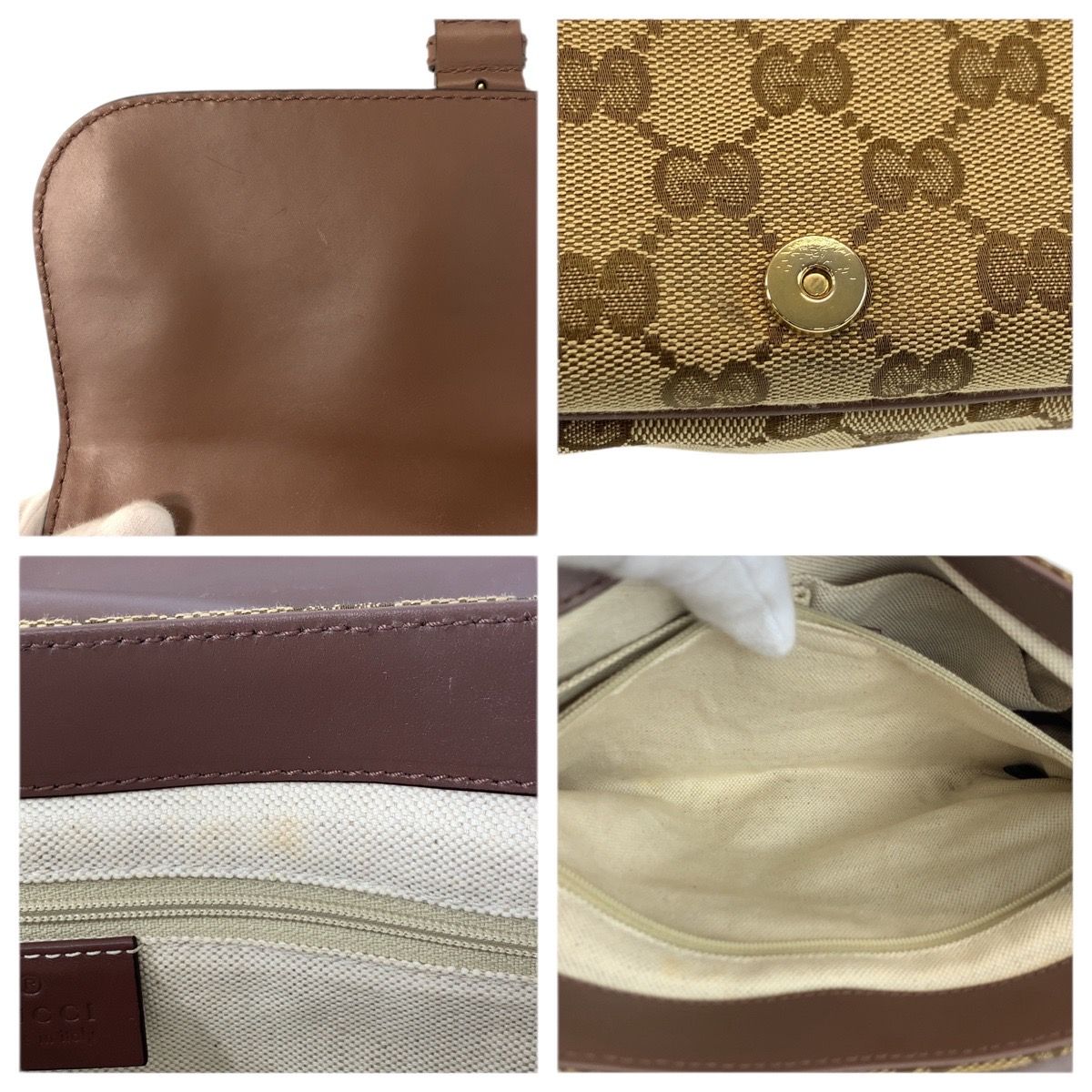 Gucci Ski Brown Beige Gold GG Canvas Leather Shoulder Bag Pochette — view 5