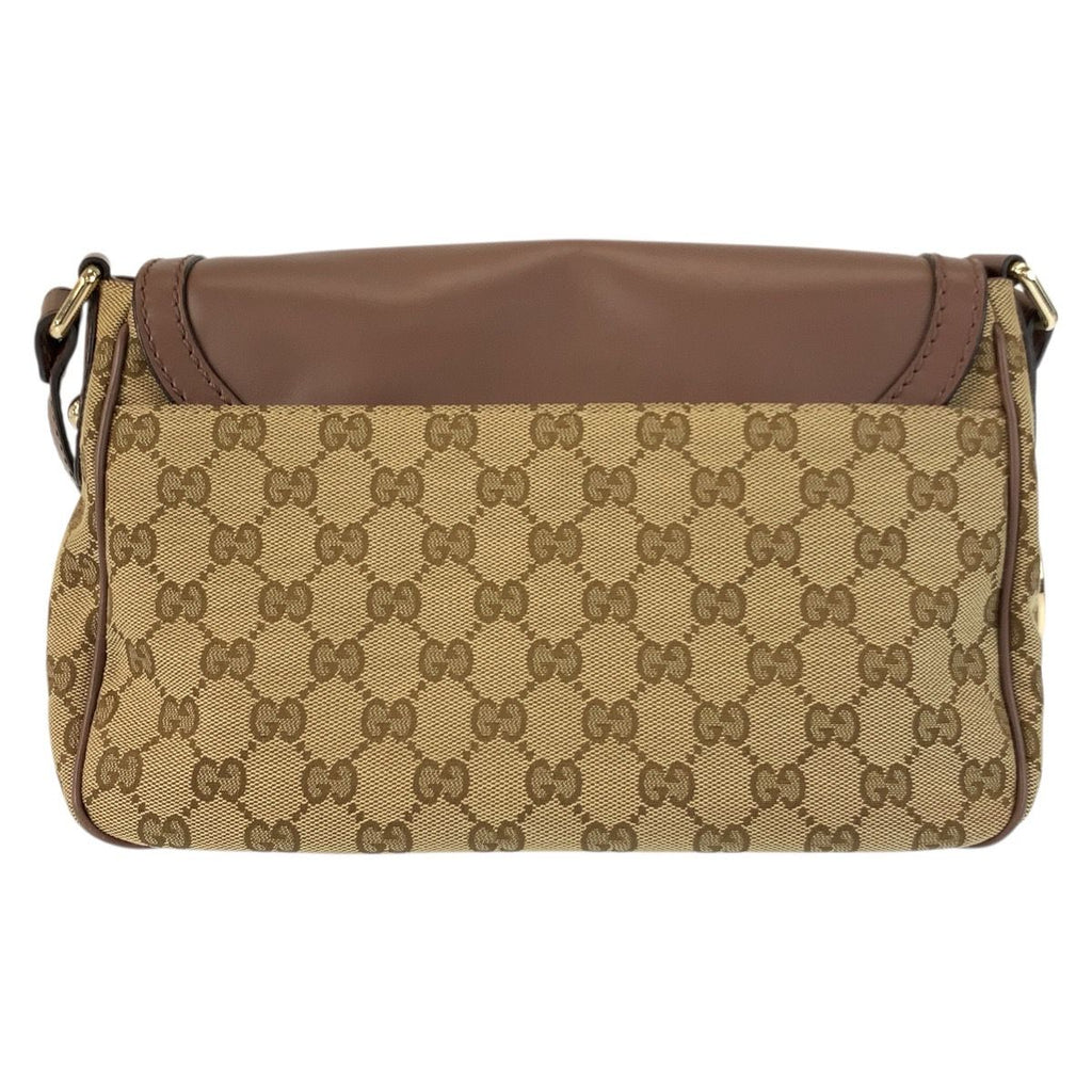 Gucci Ski Brown Beige Gold GG Canvas Leather Shoulder Bag Pochette — view 2