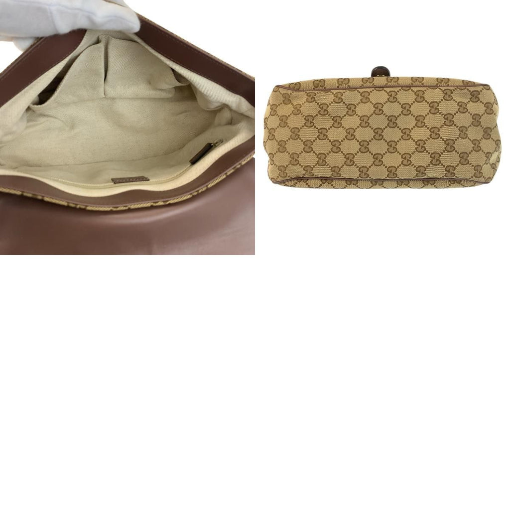 Gucci Ski Brown Beige Gold GG Canvas Leather Shoulder Bag Pochette — view 9