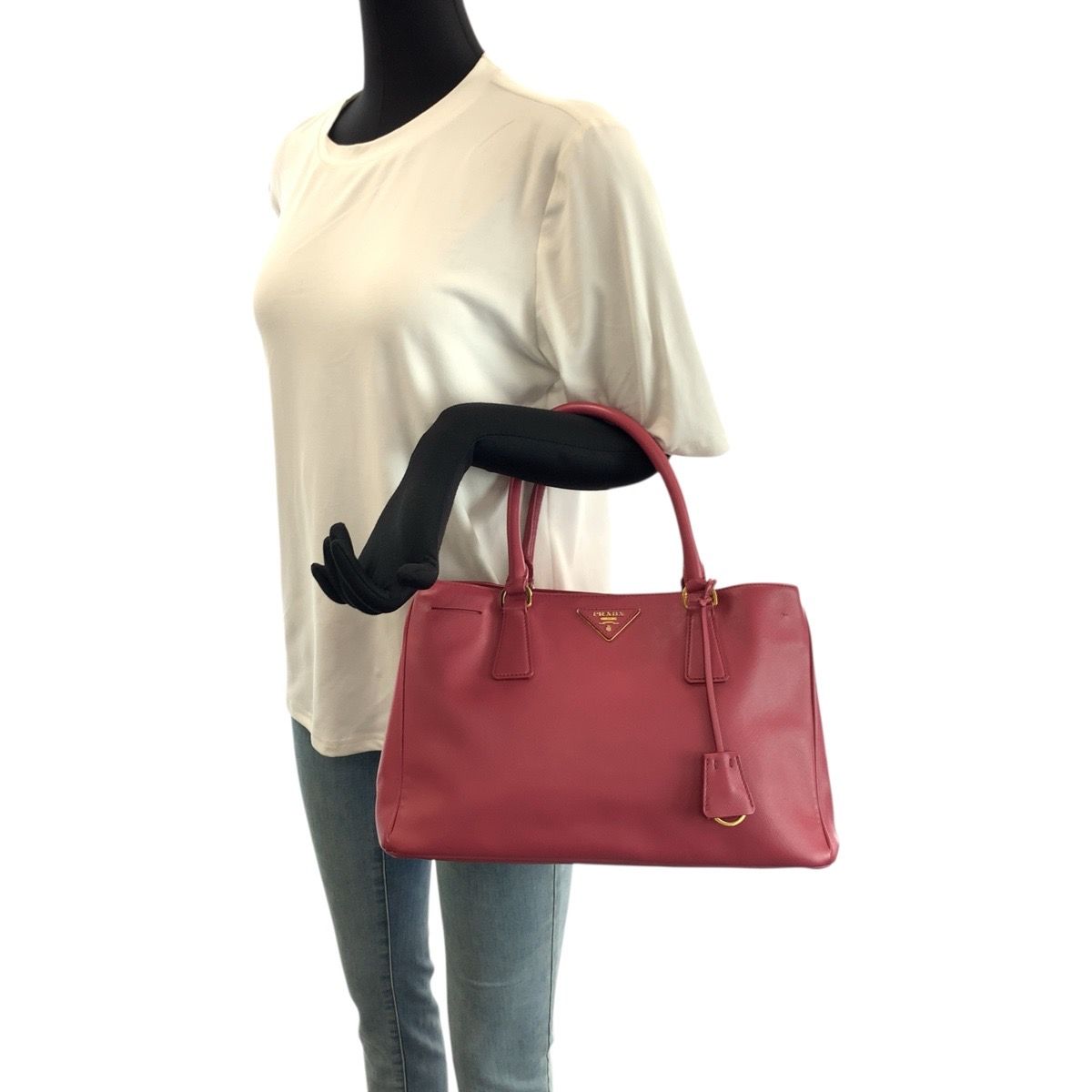 Prada Saffiano Galleria 2-Way Pink Gold Leather Shoulder Bag — view 7